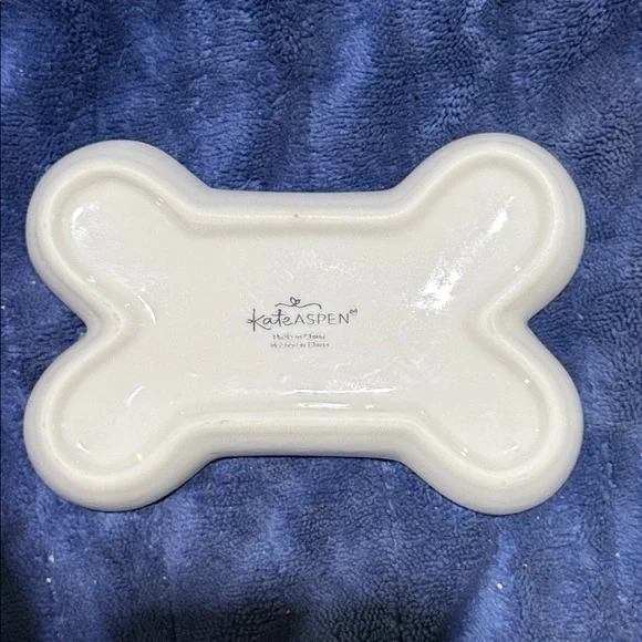 Doggone Cute Bone-Shaped Ceramic Dish - White with Gold Paw Prints - Picture 6 of 6